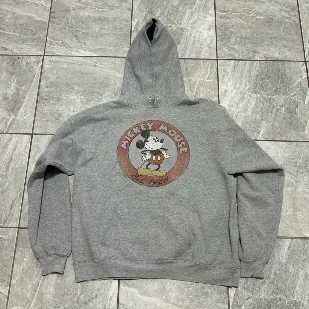 Disney Parks Mickey Hoodie Distressed Gray Boxy Cropped Women XL